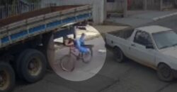 video:-crianca-de-bicicleta-nao-consegue-frear-em-ladeira-e-bate-violentamente-contra-caminhao-estacionado-no-parana